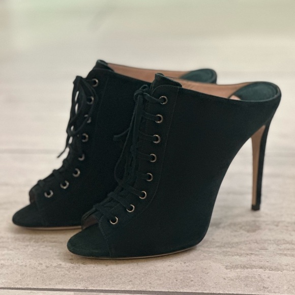 Miu Miu - Green Suede - Peep Toe Lace Up Mule heel - size 38.5 - EUC - Picture 6 of 10